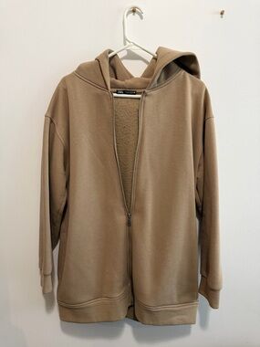 Zara Taupe Full-Zip Hooded Jacket